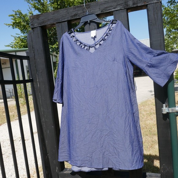 Naif Dresses & Skirts - Naif Pullover Swing Dress Denim Blue Chambray NWT 1X Bell Sleeve